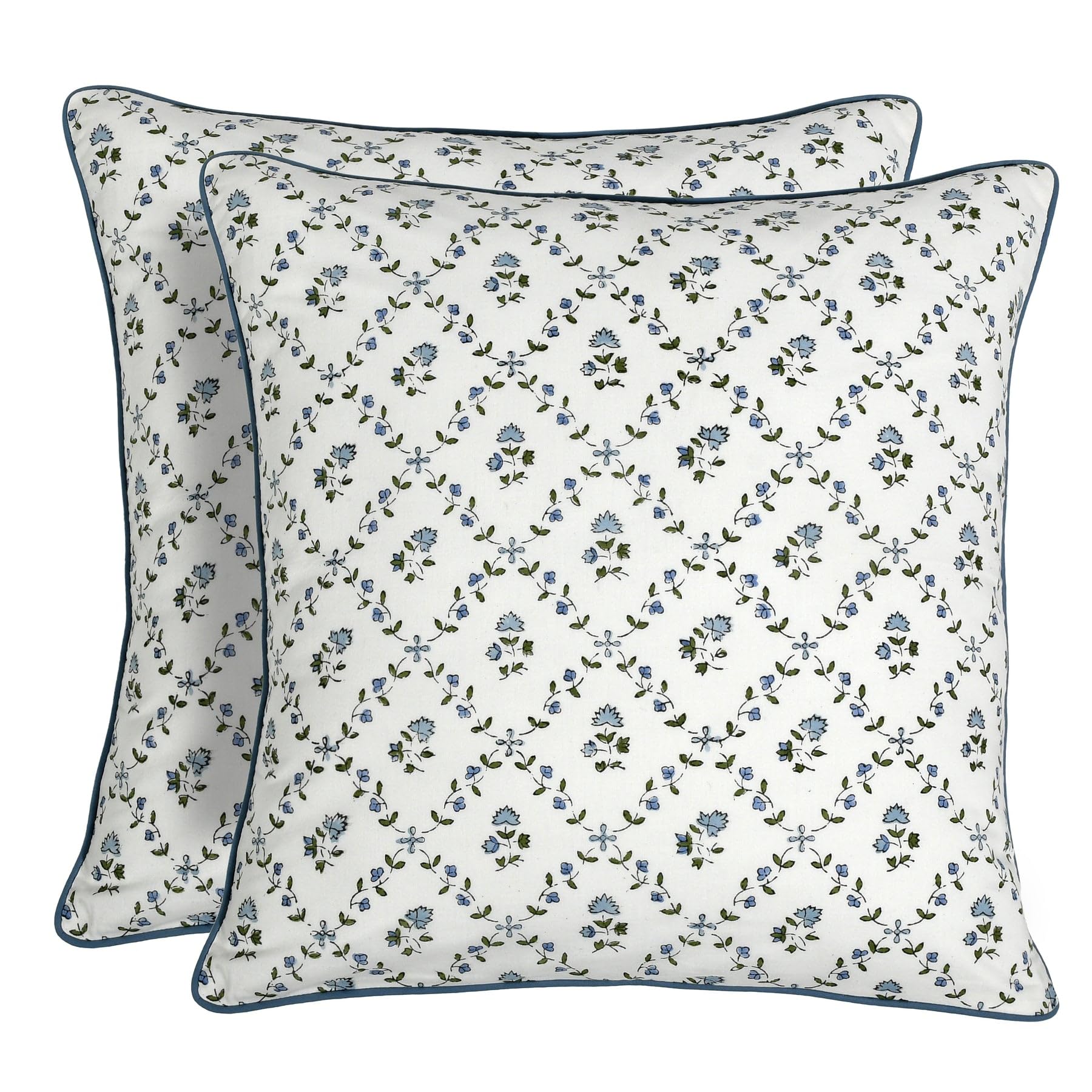 Ridhi Block Print Asparagus Green Pillow Cover 18" x 18" (Pack of 2) Decorative Couch Pillows for Living Room, Chic Boho Cute Outdoor Pillows Covers Gifts for Spring, Easter and Valentine