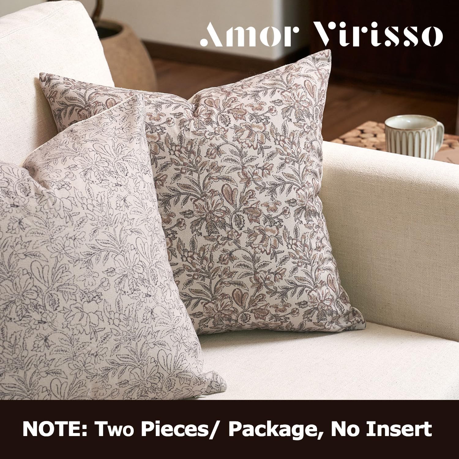 Amor Virisso Floral Throw Pillow Covers 20x20 Set of 2 Vintage Block Print Pillow Covers Decorative Pillow Covers Couch Pillows for Living Room Farmhouse Accent Sofa Pillows, Red/Sand