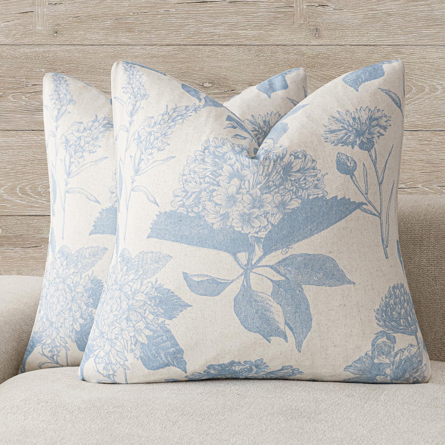 Foindtower Set of 2 Linen Floral Throw Pillow Covers Neutral Vintage Print Decorative Cushion Covers Farmhouse Boho Home Decor for Sofa Chair Couch Bedroom Living Room,22×22 Inch,Light Brown