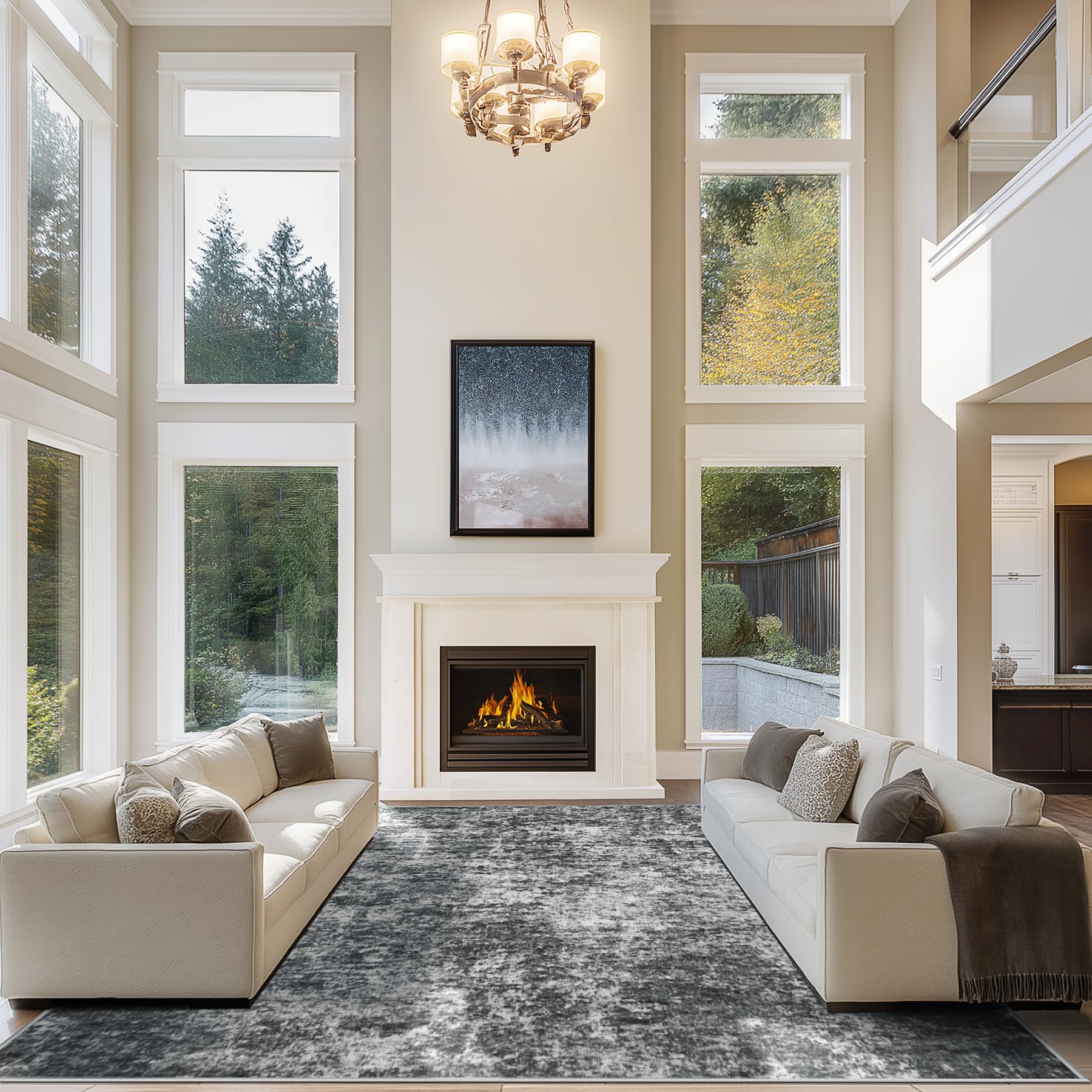 8x10 Area Rugs for Living Room Rug Washable: Abstract Large Rug for Dining Room Bedroom Carpet Non Slip 8 by 10 Indoor Modern Nursery Home Office Blue Grey