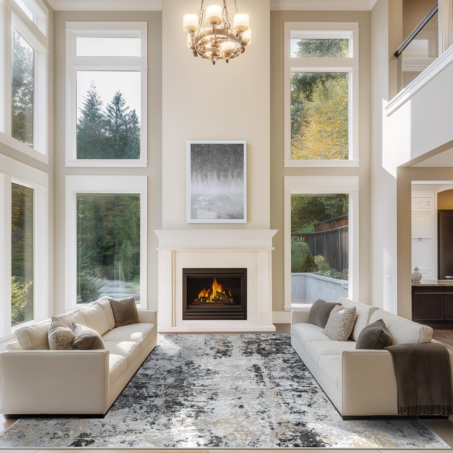 8x10 Area Rugs for Living Room Rug Washable: Abstract Large Rug for Dining Room Bedroom Carpet Non Slip 8 by 10 Indoor Modern Nursery Home Office Blue Grey