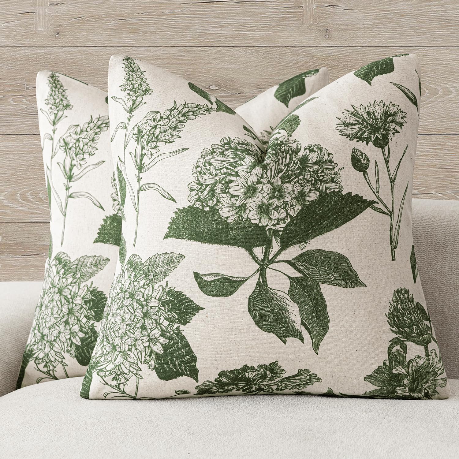 Foindtower Set of 2 Linen Floral Vintage Throw Pillow Covers Neutral Accent Print Decorative Cushion Covers Farmhouse Boho Home Decor for Sofa Chair Couch Bedroom Living Room,22×22 Inch,Blue