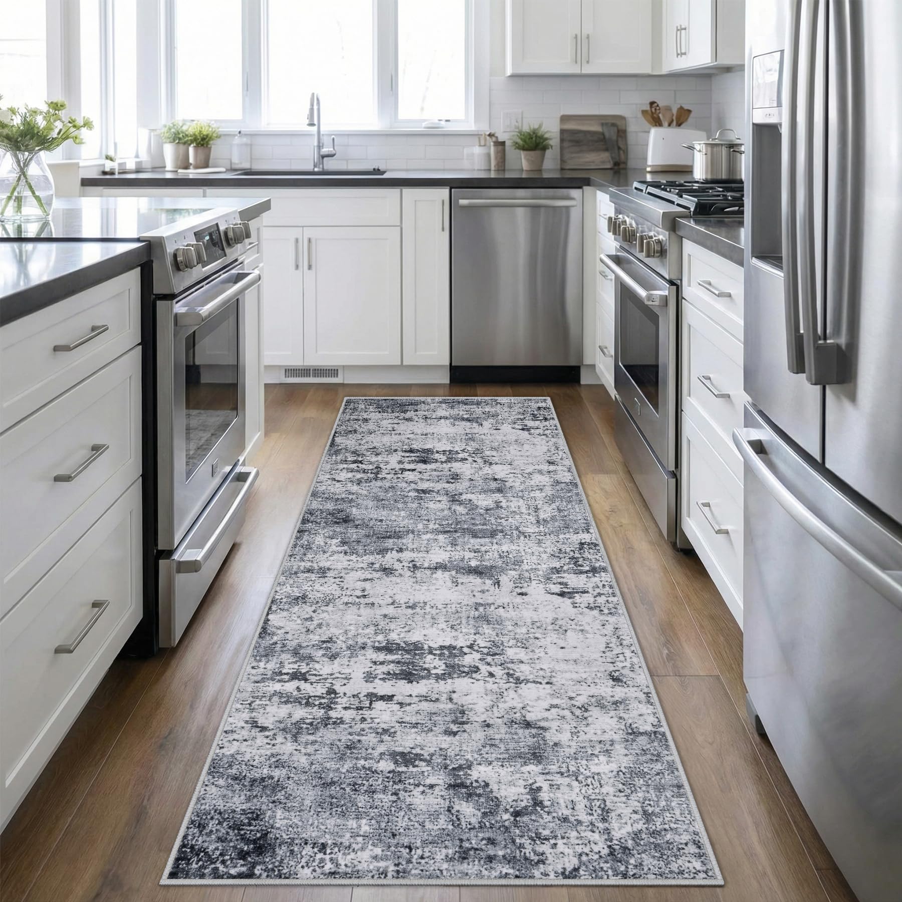 5x7 Area Rug Living Room Rug: Washable Modern Abstract Soft Thin Rug Indoor Floor No Slip Stain Resistant Carpet for Bedroom Dining Room Farmhouse Nursery Home Office - Black