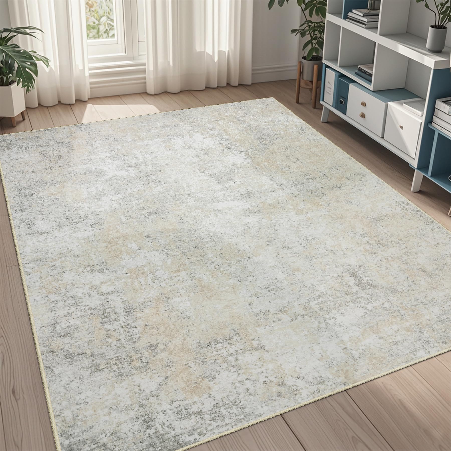 8x10 Area Rugs for Living Room Rug Washable: Abstract Large Rug for Dining Room Bedroom Carpet Non Slip 8 by 10 Indoor Modern Nursery Home Office Blue Grey