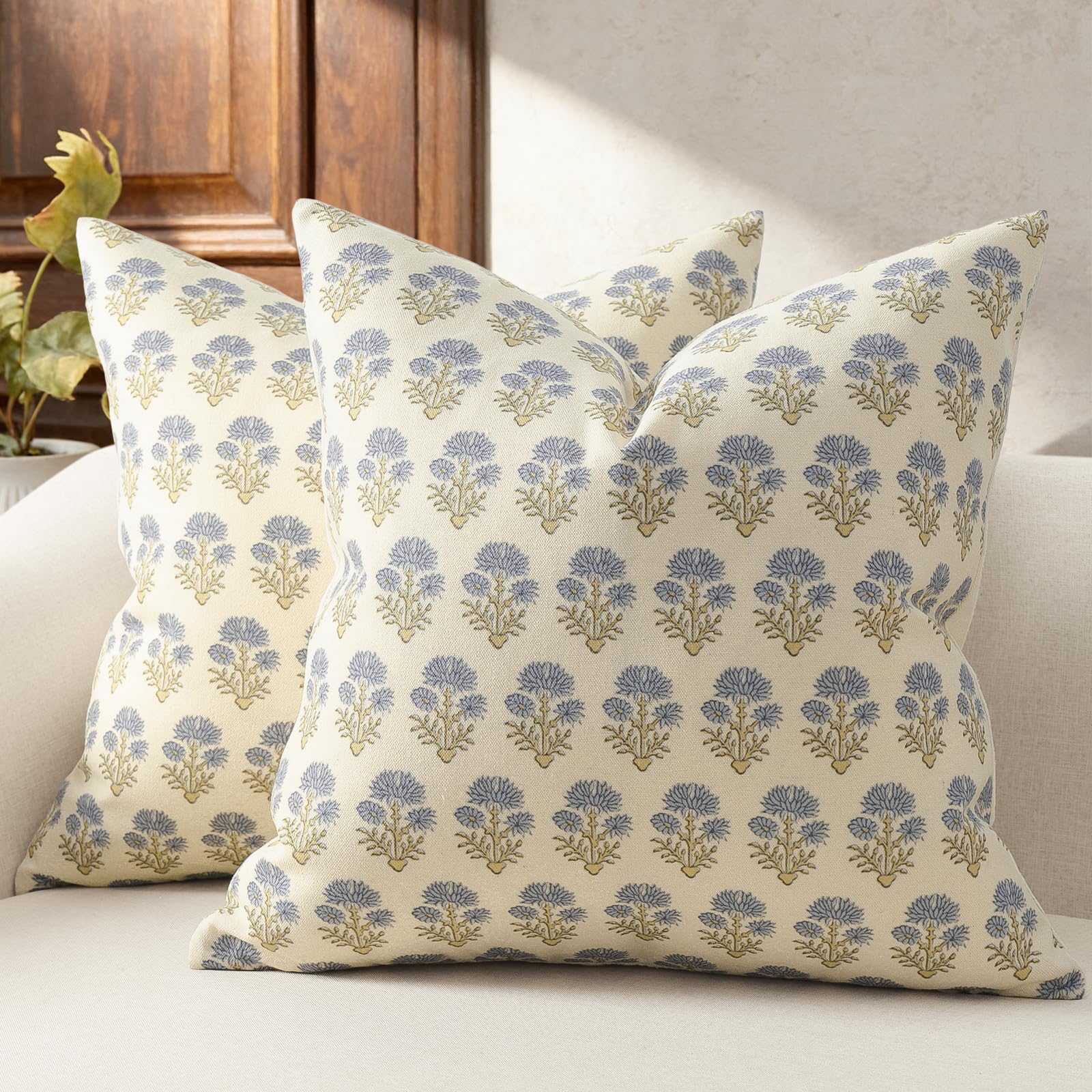 Farmhouse Floral Pillow Covers 26x26 Set of 2, Country Botanical Throw Pillow Cover for Sofa Couch Bed Living Room, Rustic Vintage Flower Cushion Covers Cottage Home Decor,Vintage Walnut