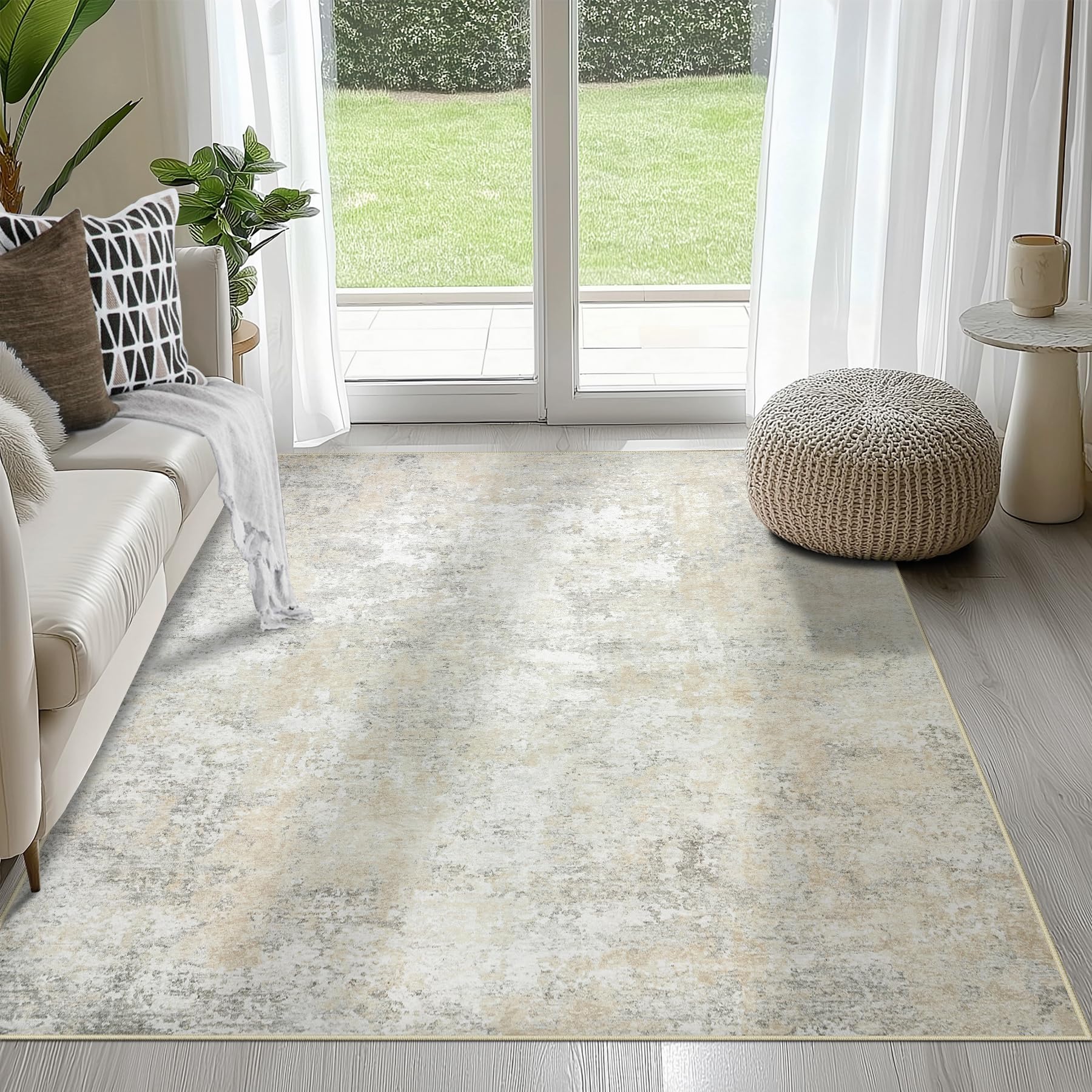 8x10 Area Rugs for Living Room Rug Washable: Abstract Large Rug for Dining Room Bedroom Carpet Non Slip 8 by 10 Indoor Modern Nursery Home Office Blue Grey