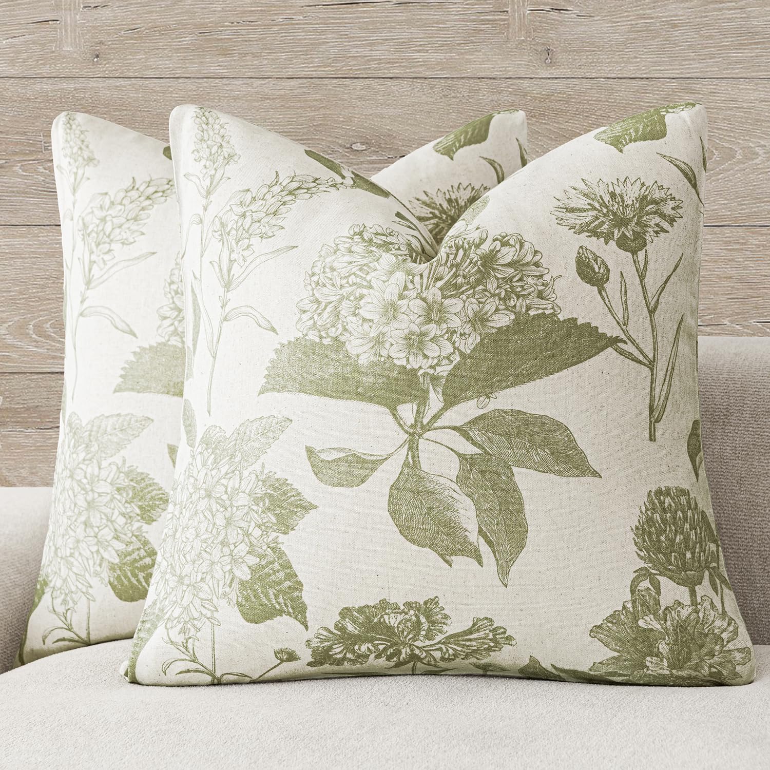 Foindtower Set of 2 Linen Floral Vintage Throw Pillow Covers Neutral Accent Print Decorative Cushion Covers Farmhouse Boho Home Decor for Sofa Chair Couch Bedroom Living Room,22×22 Inch,Blue