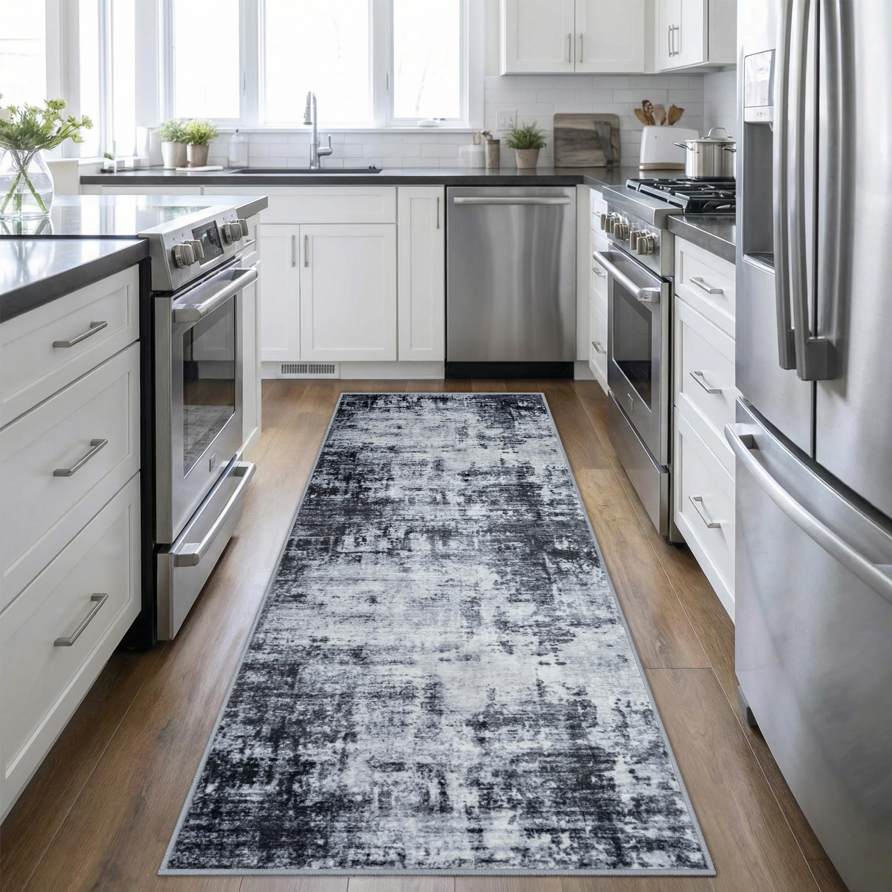 5x7 Area Rug Living Room Rug: Washable Modern Abstract Soft Thin Rug Indoor Floor No Slip Stain Resistant Carpet for Bedroom Dining Room Farmhouse Nursery Home Office - Black
