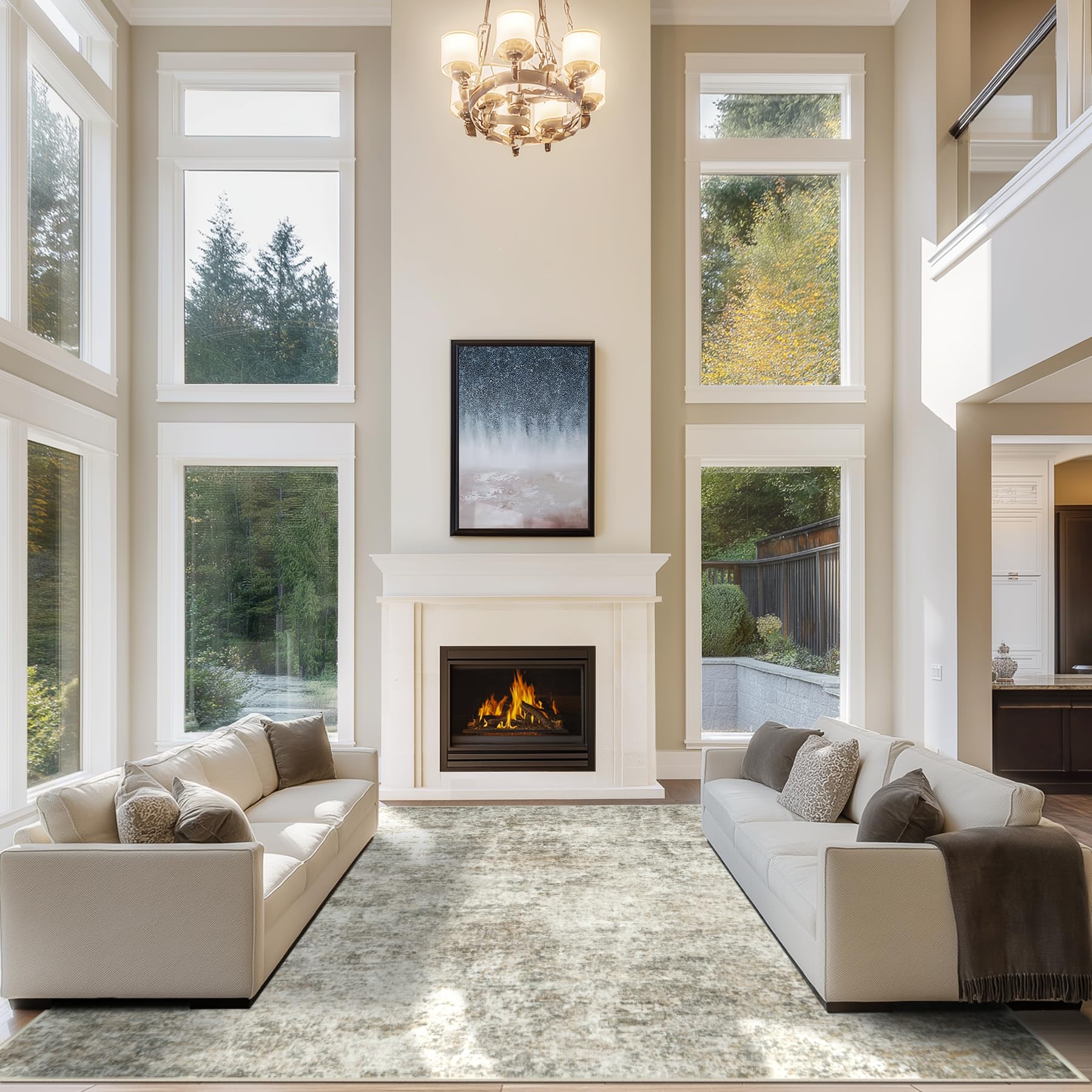 8x10 Area Rugs for Living Room Rug Washable: Abstract Large Rug for Dining Room Bedroom Carpet Non Slip 8 by 10 Indoor Modern Nursery Home Office Blue Grey