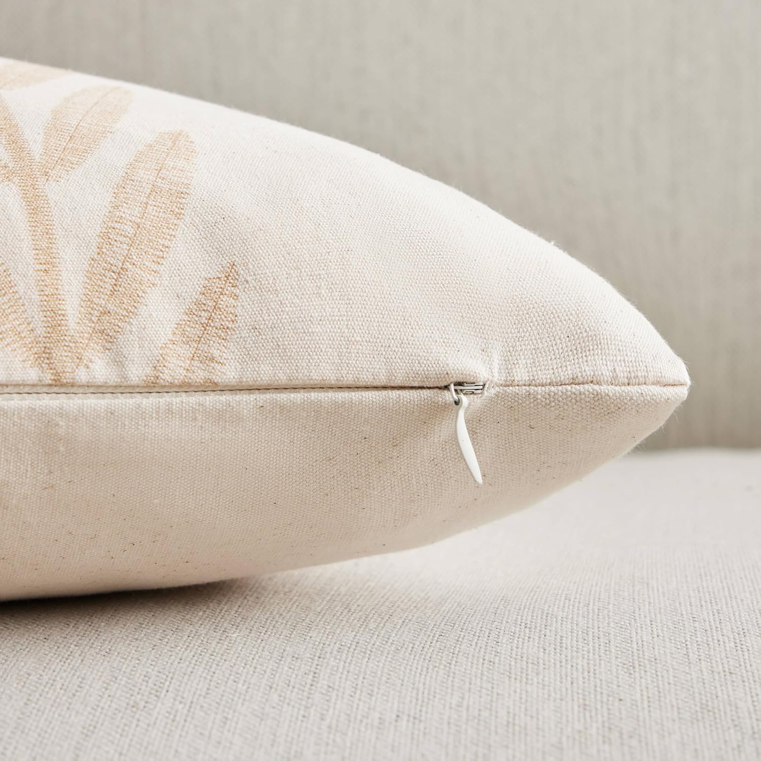 100% Cotton Farmhouse Leaves Throw Pillow Covers Set of 2, 24x24 Inch Mixed Beige Pastoral Decorative Print Cushion Covers for Sofa Bed Living Room Home Decor