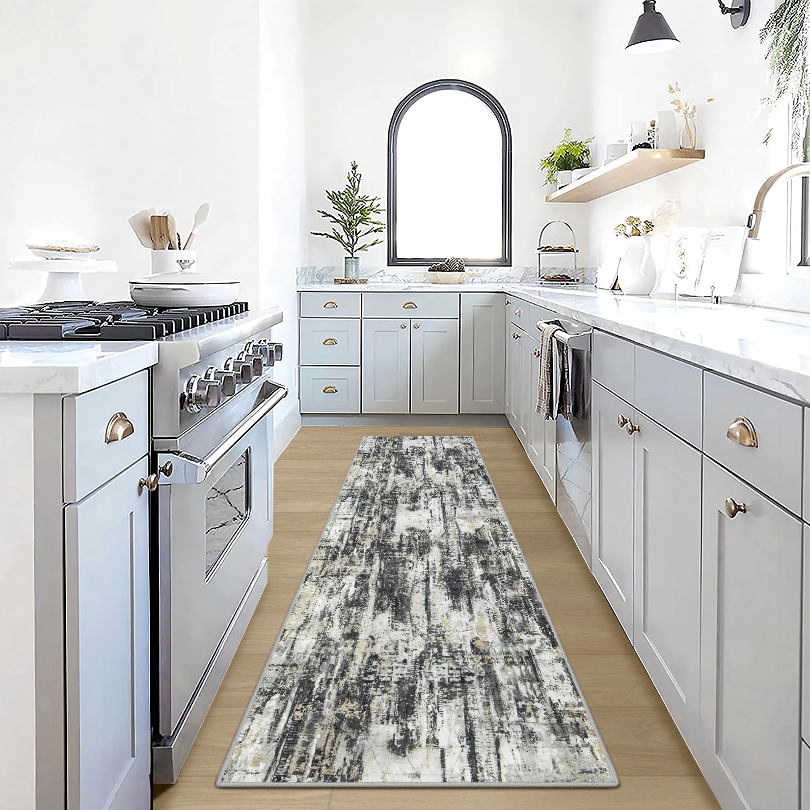 8x10 Area Rugs Washable Rug: Large Modern Abstract Living Room Rug Soft Anti-Skid Thin Carpet Indoor Floor Non-Shedding Carpets for Bedroom Dining Farmhouse Nursery Home Office Black Grey Gold