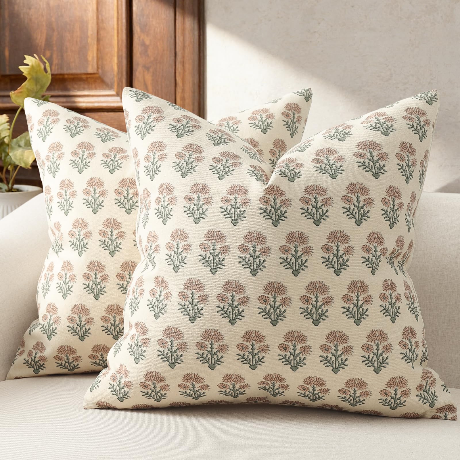 Farmhouse Floral Pillow Covers 26x26 Set of 2, Country Botanical Throw Pillow Cover for Sofa Couch Bed Living Room, Rustic Vintage Flower Cushion Covers Cottage Home Decor,Vintage Walnut