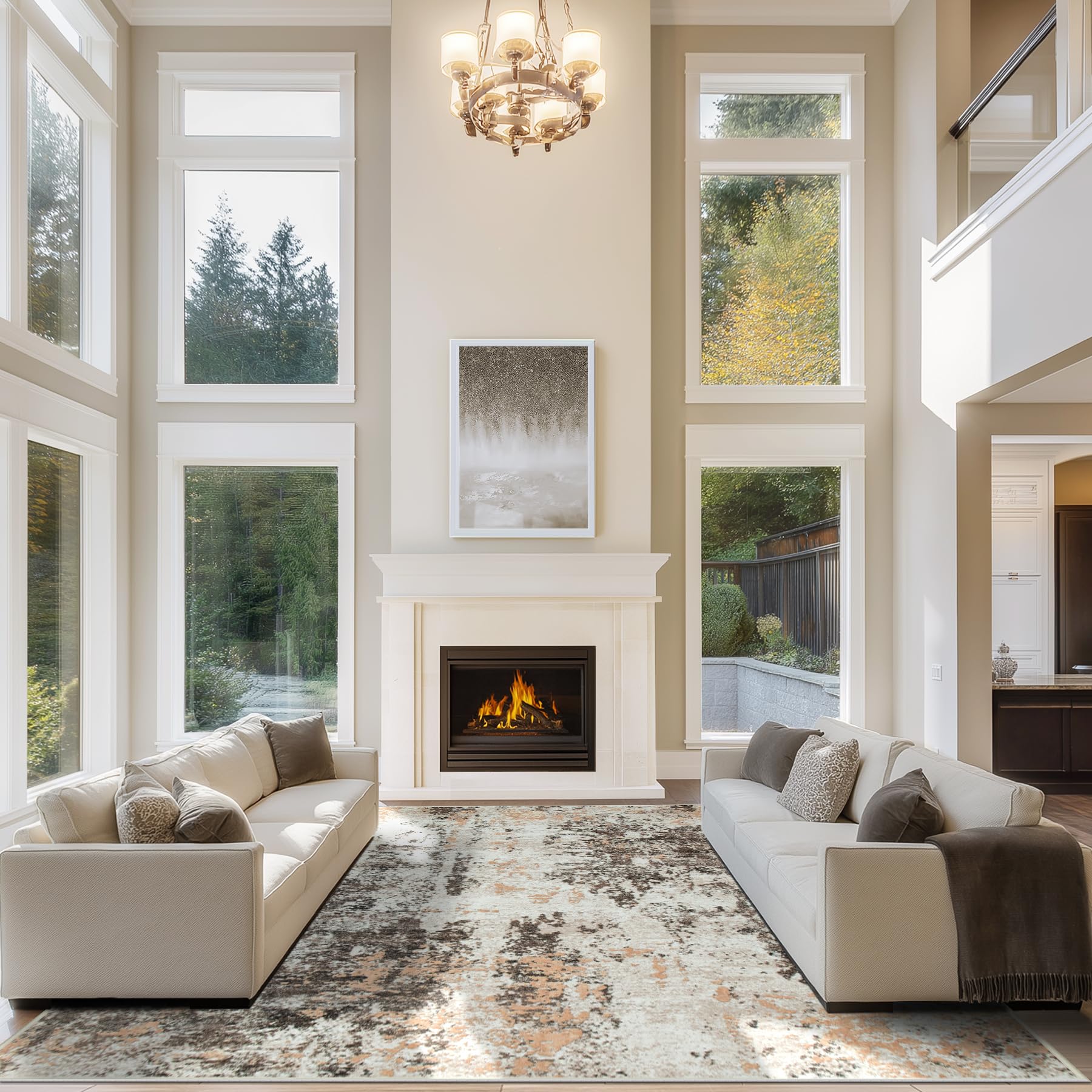 8x10 Area Rugs for Living Room Rug Washable: Abstract Large Rug for Dining Room Bedroom Carpet Non Slip 8 by 10 Indoor Modern Nursery Home Office Blue Grey