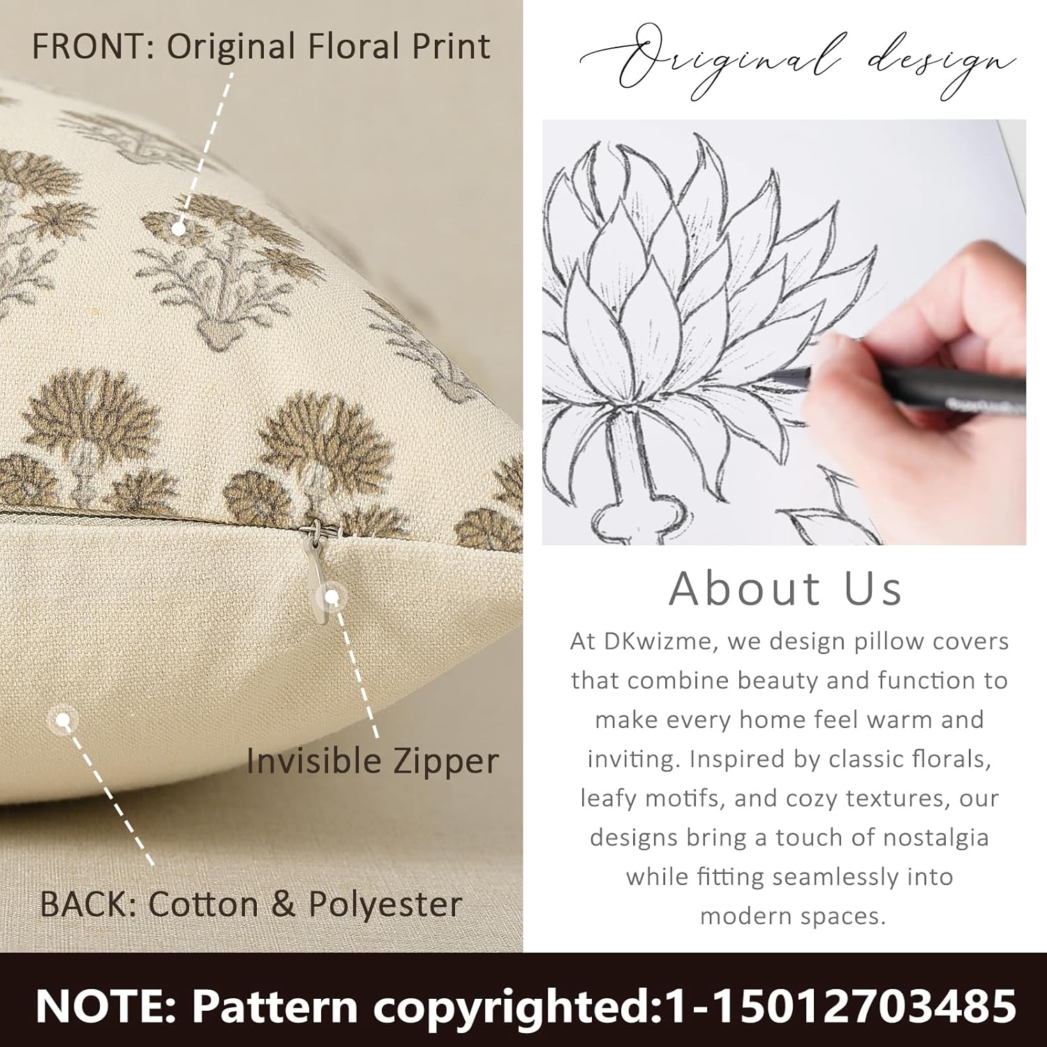 Farmhouse Floral Pillow Covers 26x26 Set of 2, Country Botanical Throw Pillow Cover for Sofa Couch Bed Living Room, Rustic Vintage Flower Cushion Covers Cottage Home Decor,Vintage Walnut