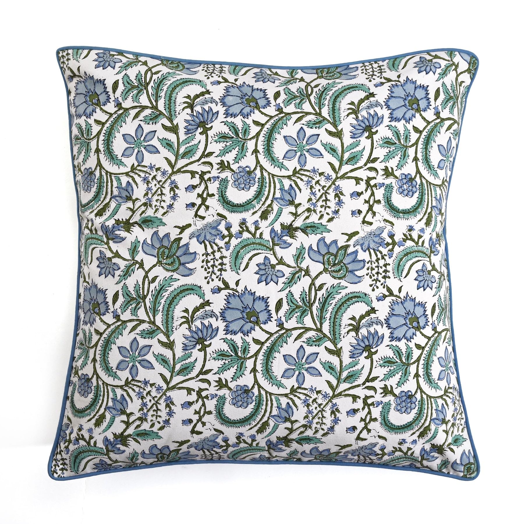Ridhi Block Print Asparagus Green Pillow Cover 18" x 18" (Pack of 2) Decorative Couch Pillows for Living Room, Chic Boho Cute Outdoor Pillows Covers Gifts for Spring, Easter and Valentine