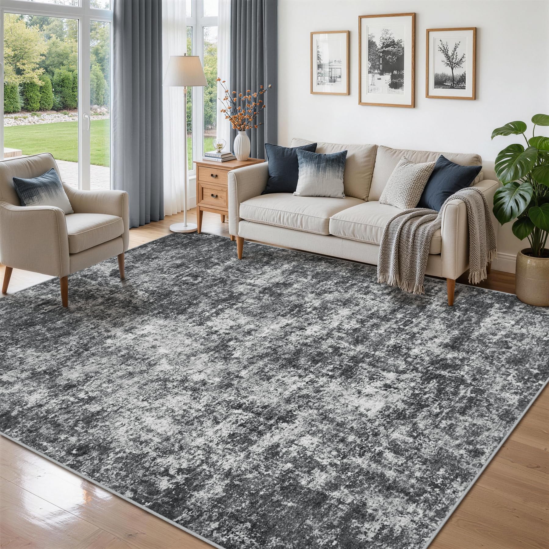8x10 Area Rugs for Living Room Rug Washable: Abstract Large Rug for Dining Room Bedroom Carpet Non Slip 8 by 10 Indoor Modern Nursery Home Office Blue Grey