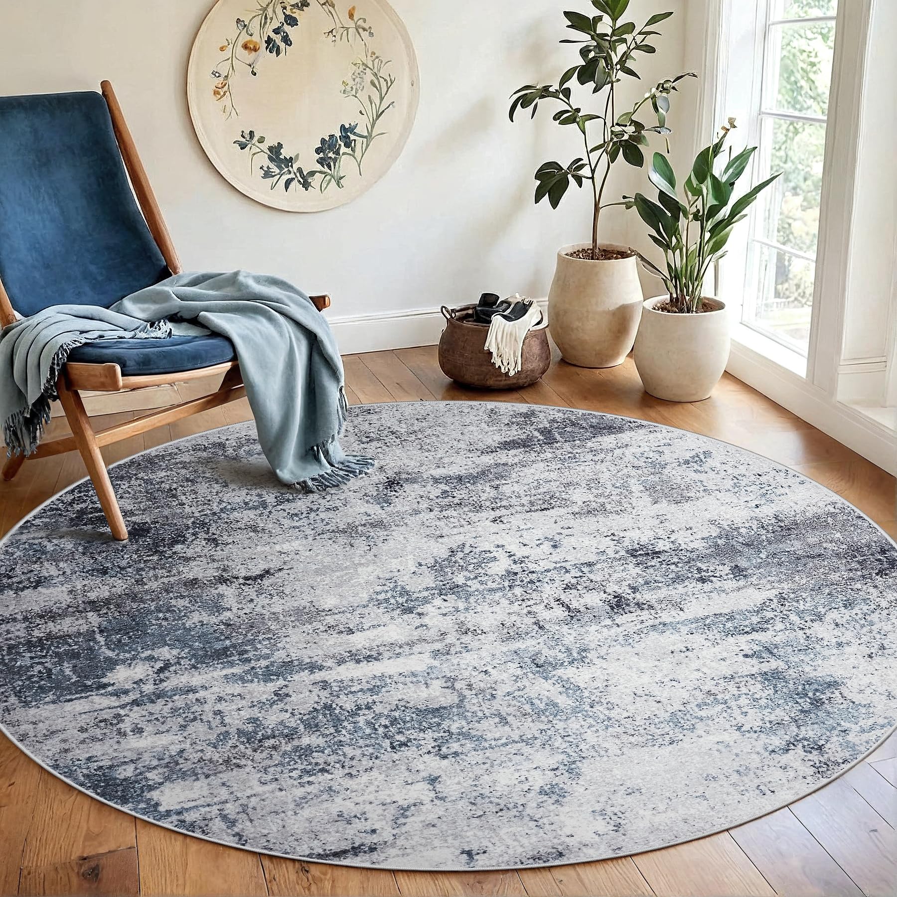 8x10 Area Rugs for Living Room Rug Washable: Abstract Large Rug for Dining Room Bedroom Carpet Non Slip 8 by 10 Indoor Modern Nursery Home Office Blue Grey