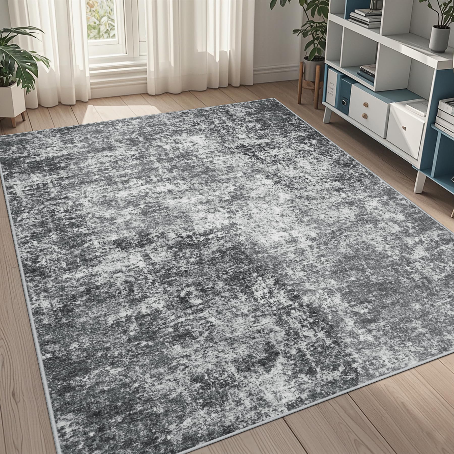 8x10 Area Rugs for Living Room Rug Washable: Abstract Large Rug for Dining Room Bedroom Carpet Non Slip 8 by 10 Indoor Modern Nursery Home Office Blue Grey
