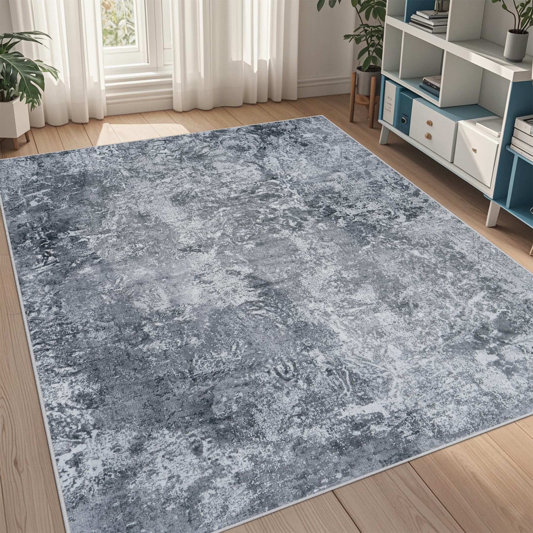 8x10 Area Rugs for Living Room Rug Washable: Abstract Large Rug for Dining Room Bedroom Carpet Non Slip 8 by 10 Indoor Modern Nursery Home Office Blue Grey