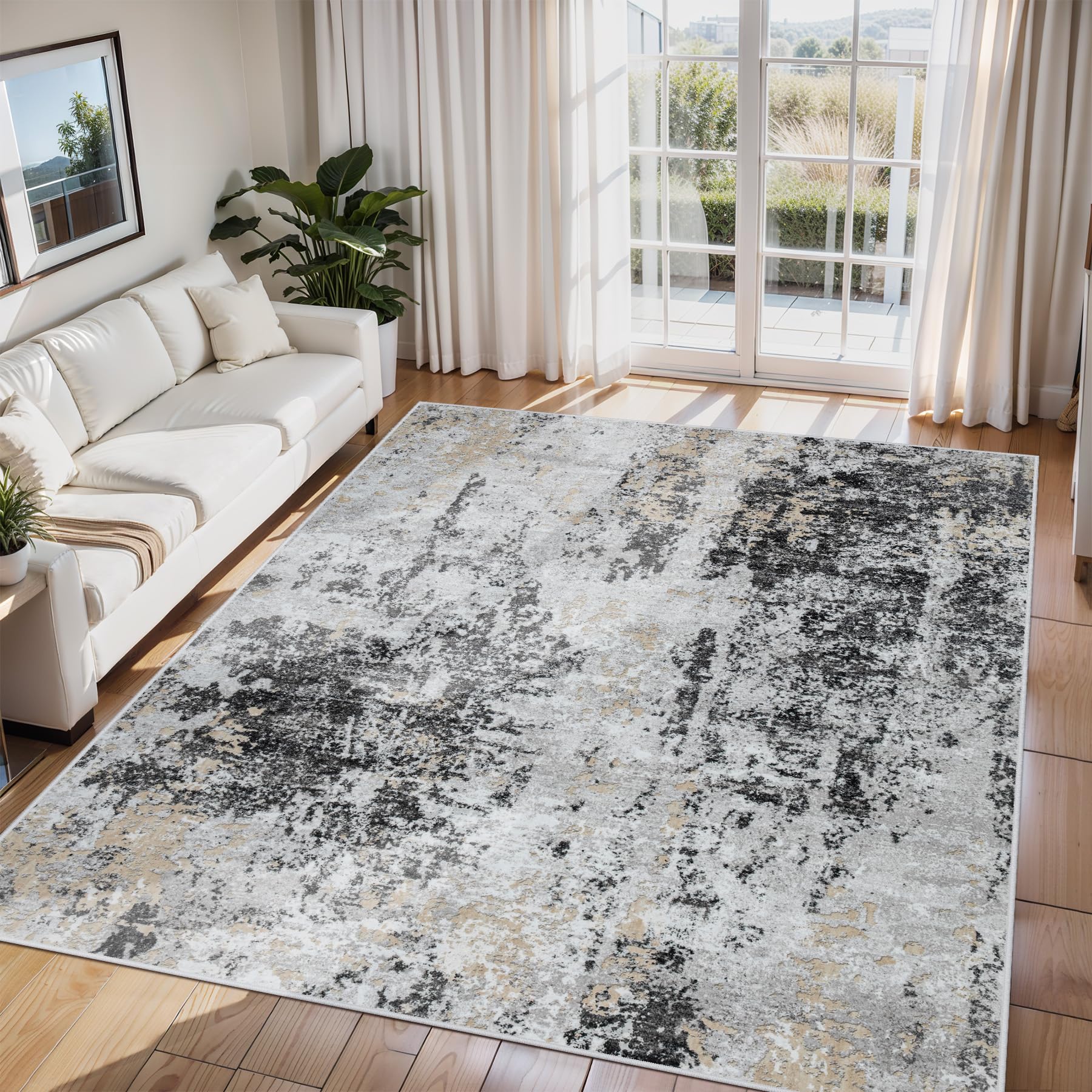 8x10 Area Rugs for Living Room Rug Washable: Abstract Large Rug for Dining Room Bedroom Carpet Non Slip 8 by 10 Indoor Modern Nursery Home Office Blue Grey