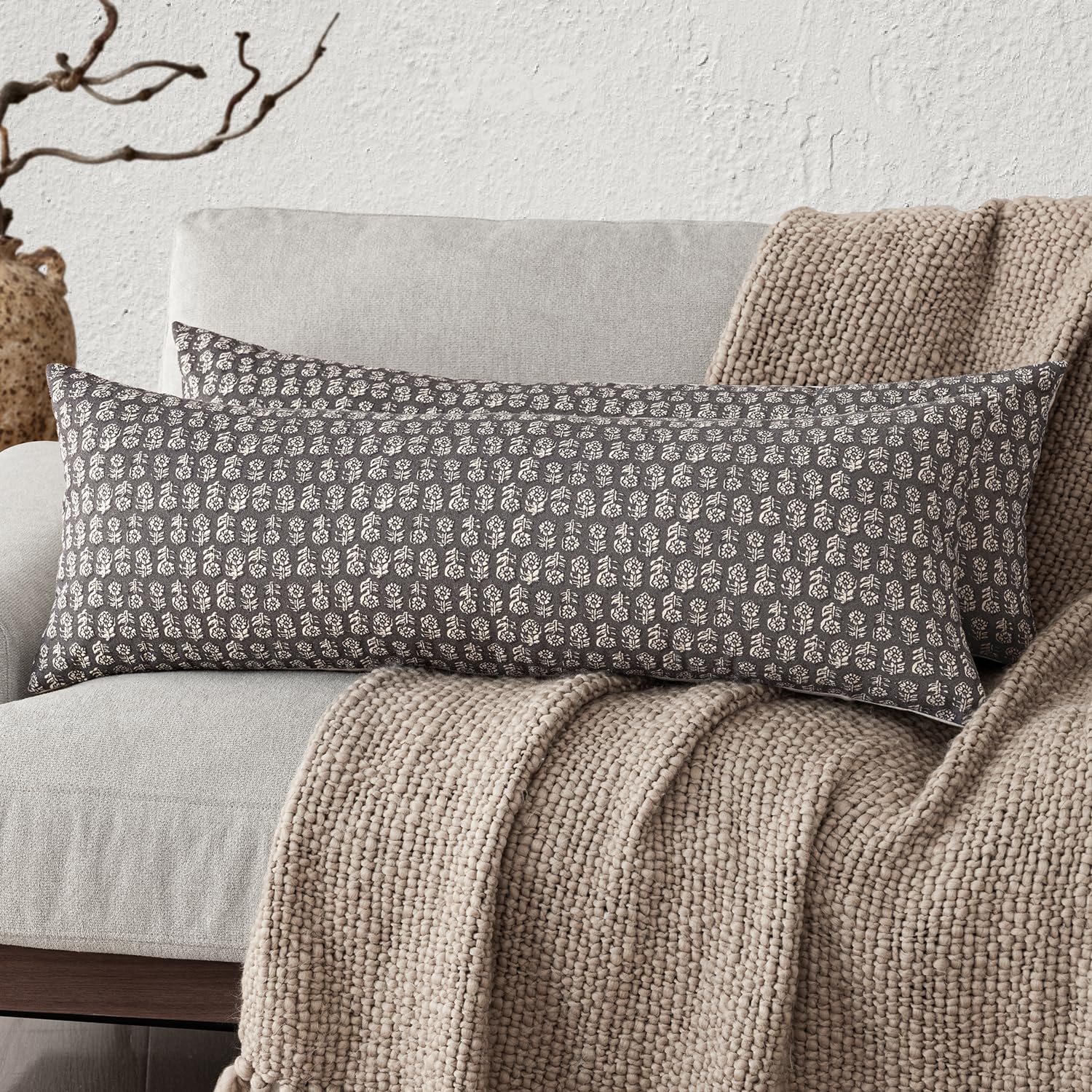 Foindtower Set of 2 Decorative Vintage Floral Print Throw Pillow Covers Neutral Modern Farmhouse Cushion Covers Boho Home Decor for Sofa Couch Chair Bedroom Living Room,24×24 Inch,Sage Green