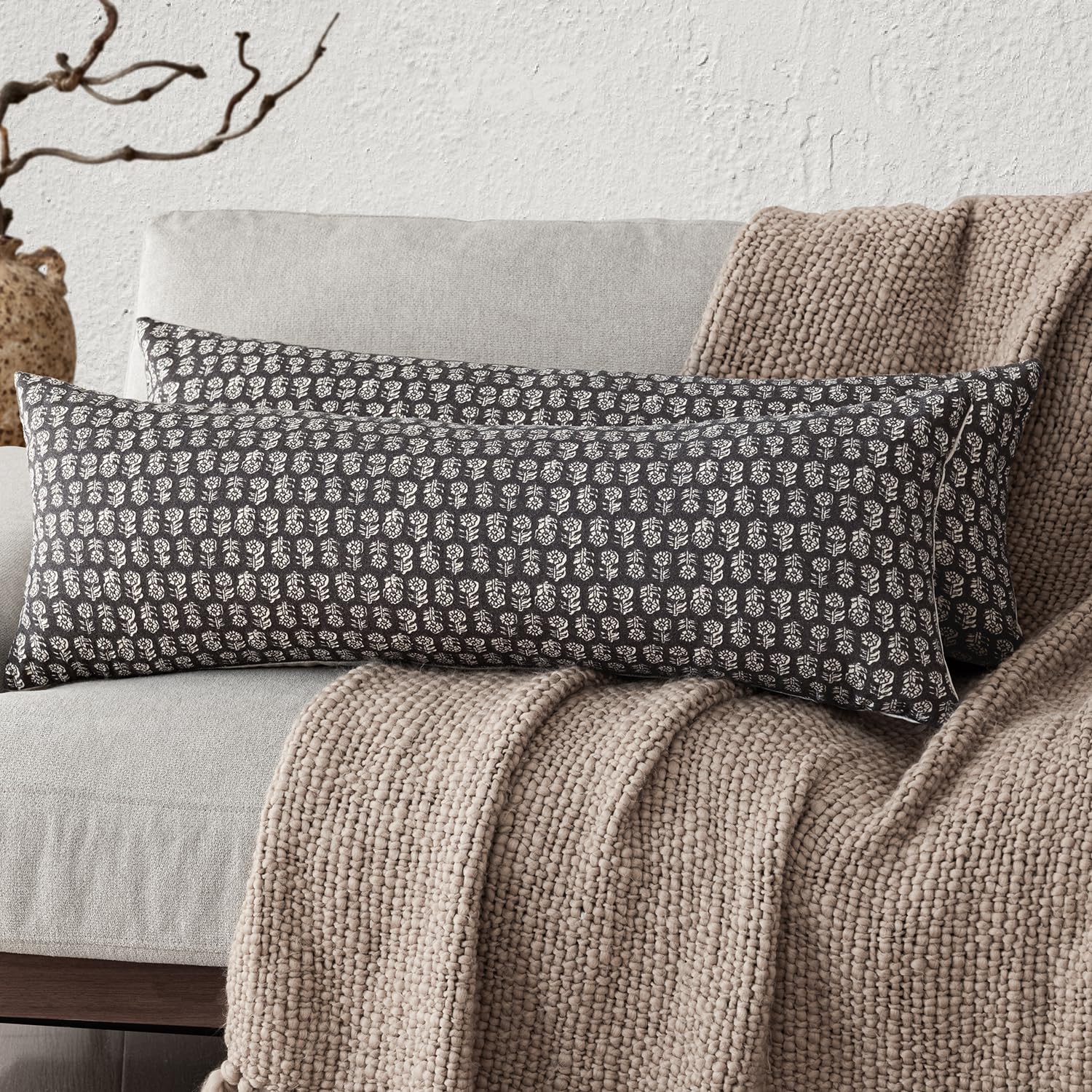 Foindtower Set of 2 Decorative Vintage Floral Print Throw Pillow Covers Neutral Modern Farmhouse Cushion Covers Boho Home Decor for Sofa Couch Chair Bedroom Living Room,24×24 Inch,Sage Green