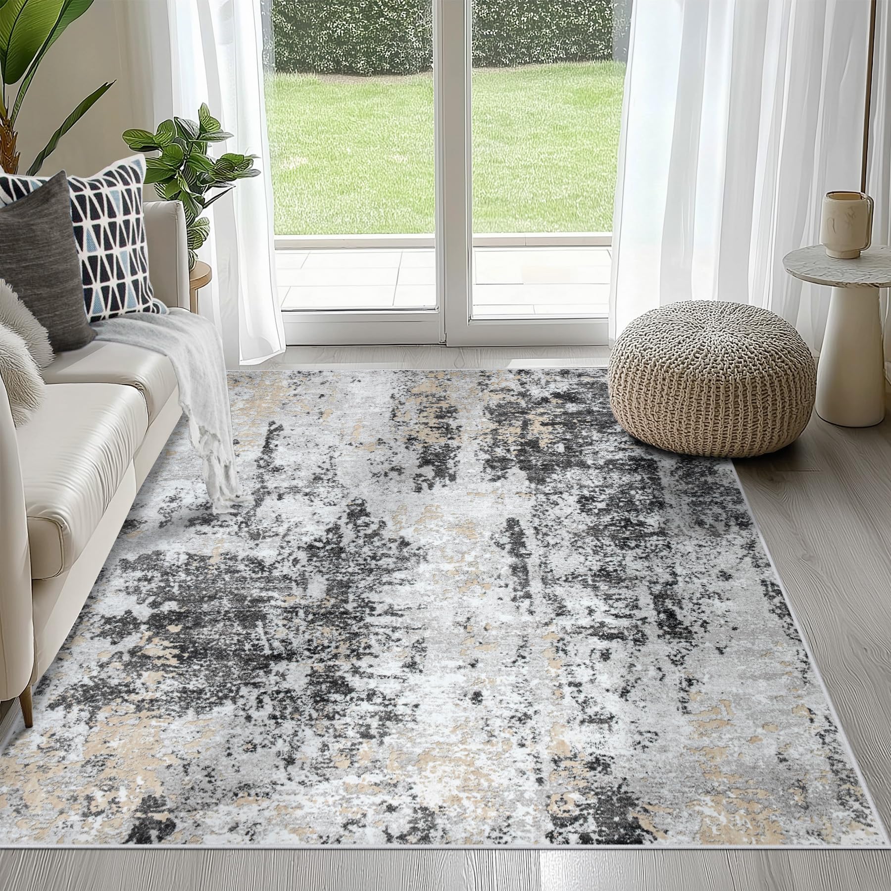 8x10 Area Rugs for Living Room Rug Washable: Abstract Large Rug for Dining Room Bedroom Carpet Non Slip 8 by 10 Indoor Modern Nursery Home Office Blue Grey