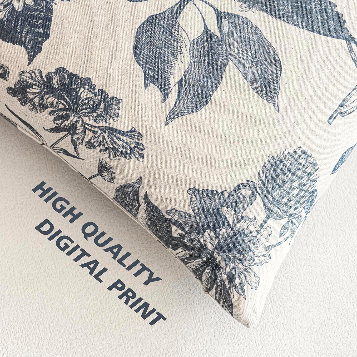 Foindtower Set of 2 Linen Floral Vintage Throw Pillow Covers Neutral Accent Print Decorative Cushion Covers Farmhouse Boho Home Decor for Sofa Chair Couch Bedroom Living Room,22×22 Inch,Blue