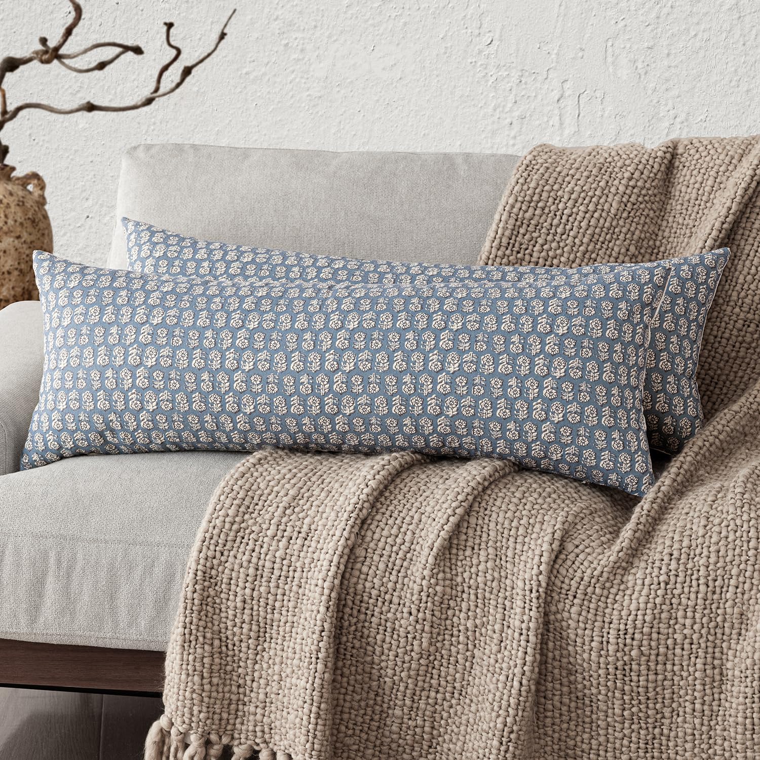 Foindtower Set of 2 Decorative Vintage Floral Print Throw Pillow Covers Neutral Modern Farmhouse Cushion Covers Boho Home Decor for Sofa Couch Chair Bedroom Living Room,24×24 Inch,Sage Green