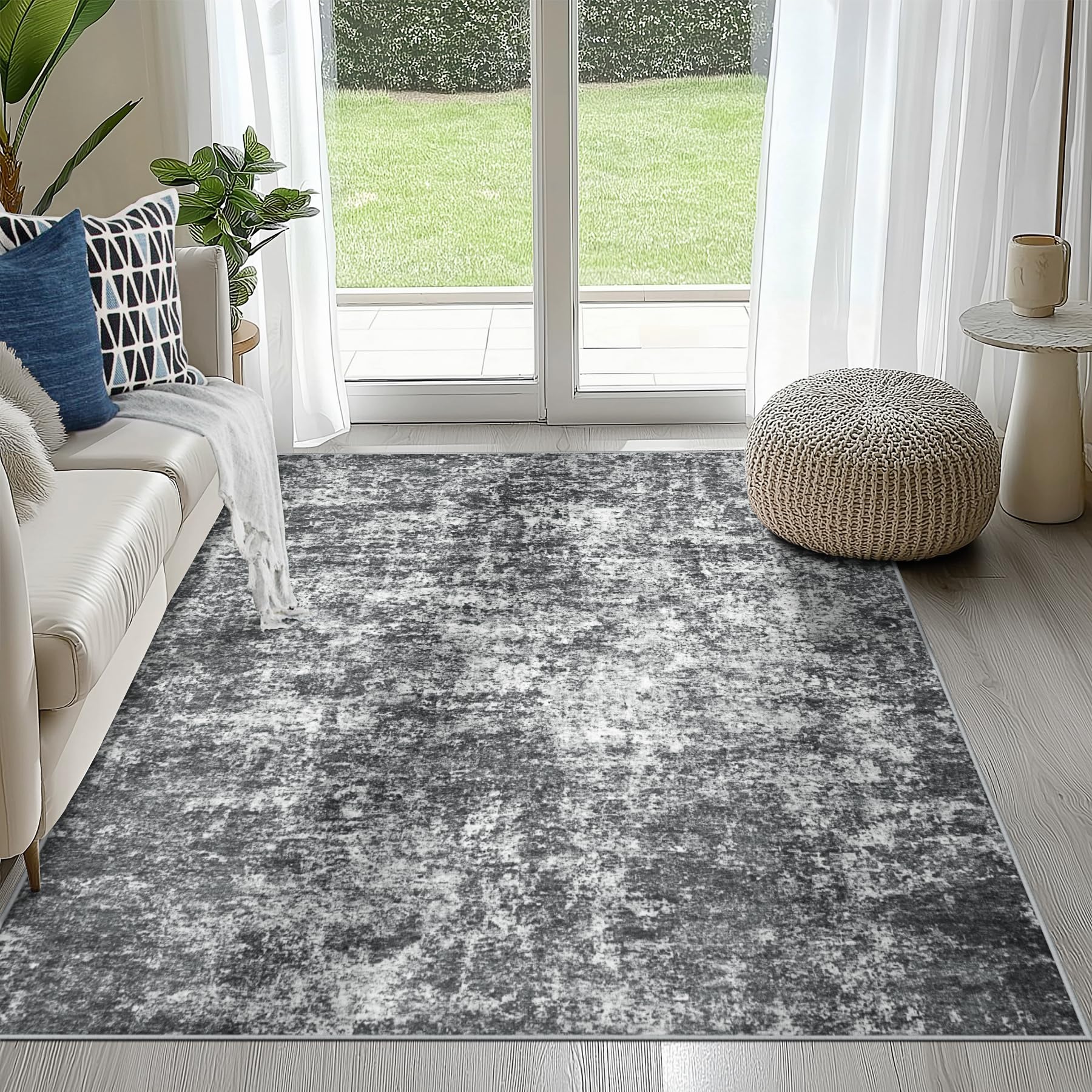 8x10 Area Rugs for Living Room Rug Washable: Abstract Large Rug for Dining Room Bedroom Carpet Non Slip 8 by 10 Indoor Modern Nursery Home Office Blue Grey