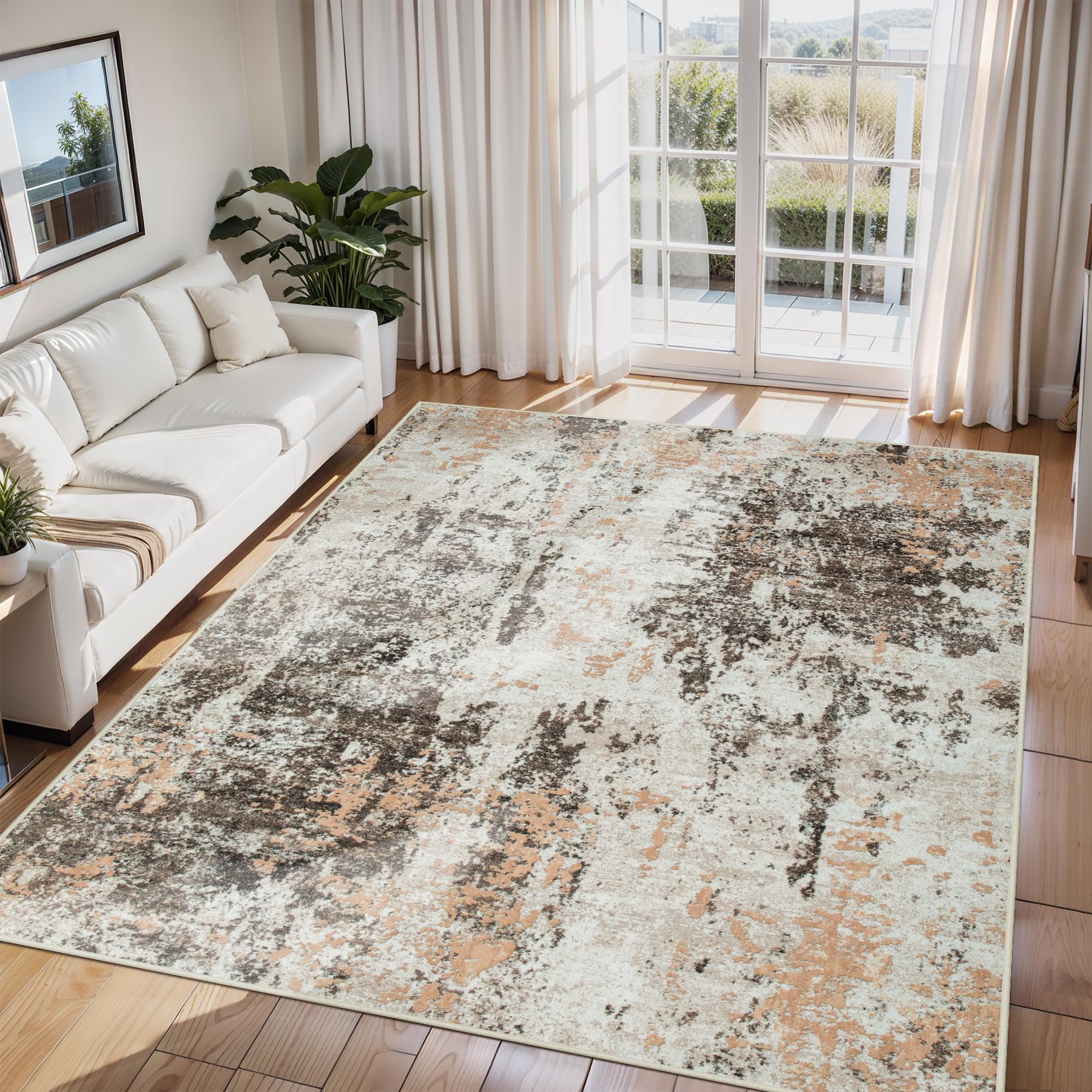 8x10 Area Rugs for Living Room Rug Washable: Abstract Large Rug for Dining Room Bedroom Carpet Non Slip 8 by 10 Indoor Modern Nursery Home Office Blue Grey