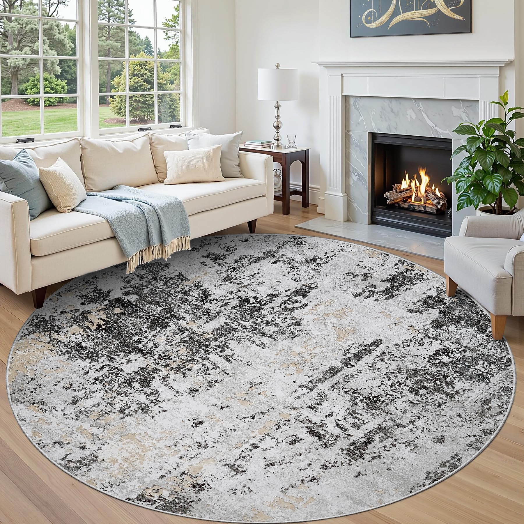 8x10 Area Rugs for Living Room Rug Washable: Abstract Large Rug for Dining Room Bedroom Carpet Non Slip 8 by 10 Indoor Modern Nursery Home Office Blue Grey