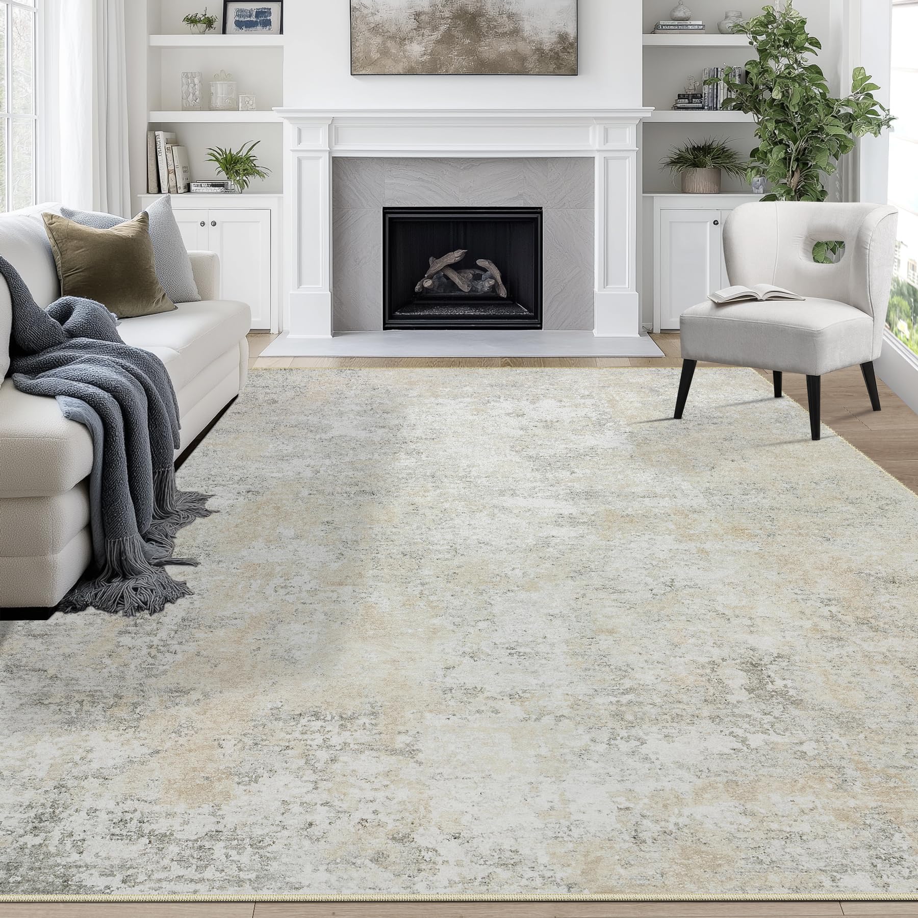 8x10 Area Rugs for Living Room Rug Washable: Abstract Large Rug for Dining Room Bedroom Carpet Non Slip 8 by 10 Indoor Modern Nursery Home Office Blue Grey